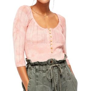 Free People Rory Tie Dye Henley Ribbed Pointelle Scoop Neck in pink